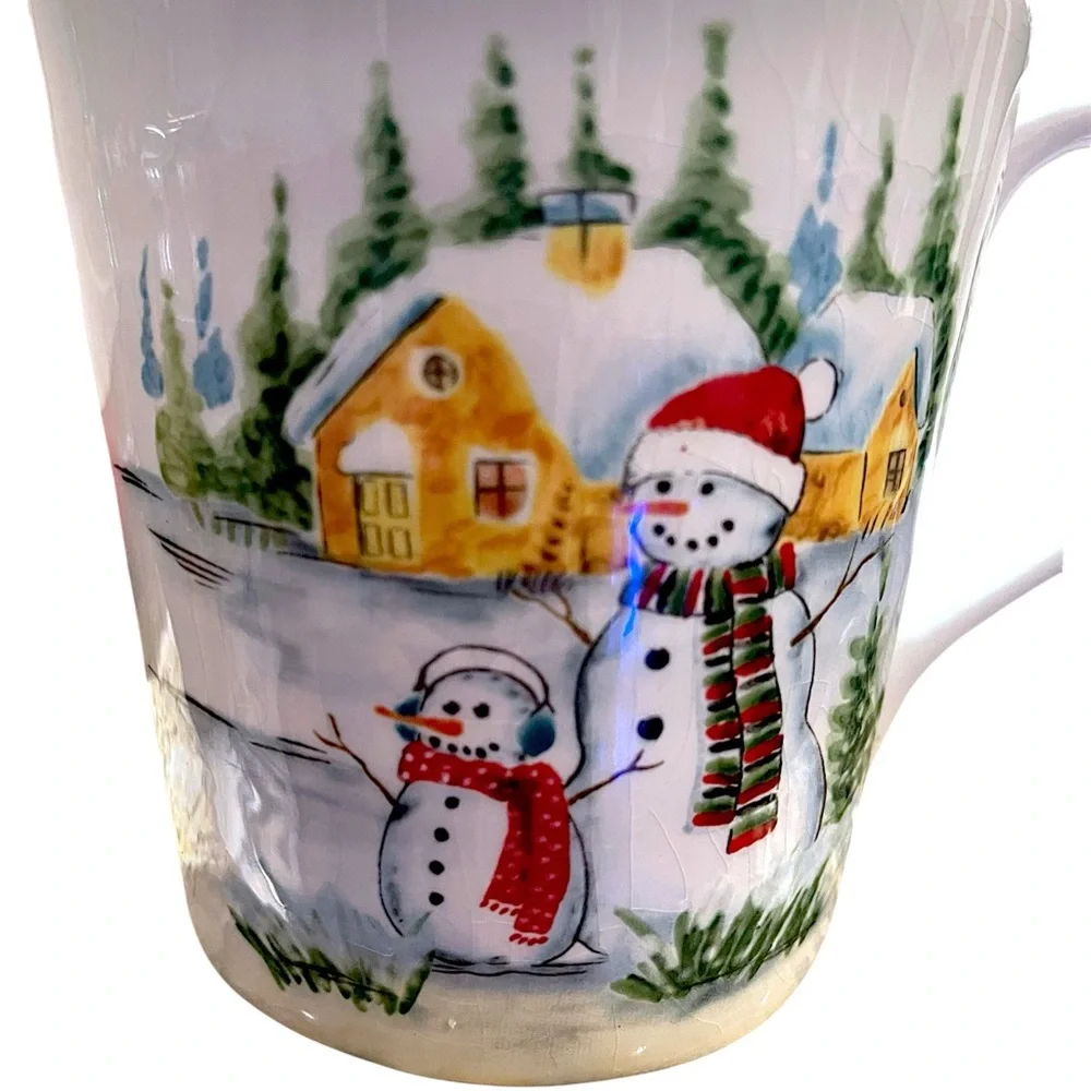 Vintage Extra-large 20 fl. oz. Maxcera Snowmen at Snowy Village Cabin Scene Mug - Picture 3 of 13